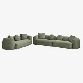 Woonkamer Set Met 2-delige Modulaire Bank En 3-zits Bank In Chenille Coco Chenille Saliegroen - Sklum