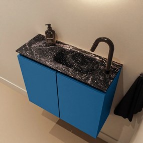 Mondiaz Ture DLux toiletmeubel 60cm jeans met wastafel lava rechts met kraangat