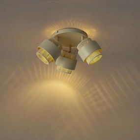 Moderne plafondspot beige met touw 3-lichts draai- en kantelbaar - Kora