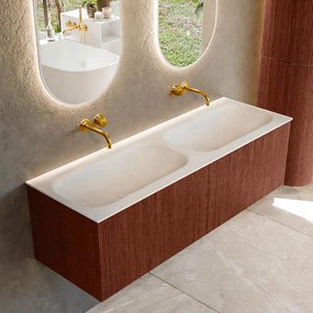 Mondiaz Kurve 140cm badmeubel ruby met 2 lades en wastafel big small dubbel zonder kraangat