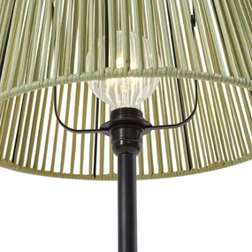 Buiten vloerlamp zwart met kap groen touw IP44 - VirginiaJapandi E27 IP44 Buitenverlichting rond