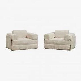 Pack Van 2 Slaapfauteuils In Fluweel, Vacuüm Verpakt Paoly Corduroy Linnen Beige - Sklum
