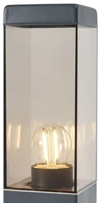 Buitenlamp antraciet met smoke glas 45cm IP44 met stopcontact en bewegingssensor - Malios Modern E27 IP44 Buitenverlichting