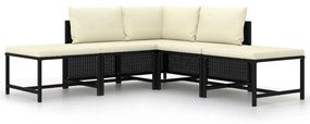 vidaXL 5-delige Loungeset met kussens poly rattan zwart