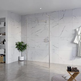 Fortifura Galeria Vrijstaande Inloopdouche - 100x200cm - Helder - antikalk - 8mm veiligheidsglas - 2 zijwanden 30cm - wandsteunen en hoekprofielen - Geborsteld RVS PVD (RVS) SW927769 2x/SW797915/SW797909 2x/SW798730 2x