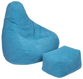 Highback Zitzak Stoel incl. Poef Corduroy Stof - Teal