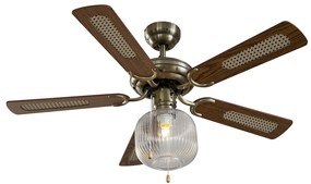 Plafondventilator met lamp messing met hout 107.5cm met trekschakelaar - Mistral Karel Industriele / Industrie / Industrial E14 rond Binnenverlichting Lamp