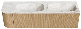 Mondiaz Kurve-dlux 165cm badmeubel ronding links oak met 2 lades en 1 deur en wastafel stor small dubbel/rechts zonder kraangat frappe