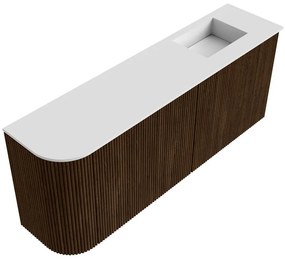 Mondiaz Joya 100cm toiletmeubel ronding links walnut met wastafel faye rechts 1 kraangat talc