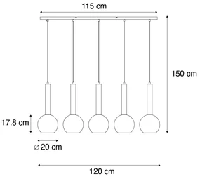 Eettafel / Eetkamer Moderne hanglamp zwart met smoke glas 5-lichts - Clayton Modern E27 bol / globe / rond Binnenverlichting Lamp