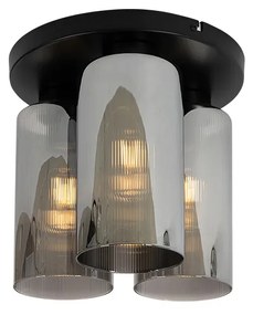 Art Deco plafondlamp zwart met smoke glas 3-lichts - Laura Art Deco E27 rond Binnenverlichting Lamp