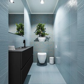 MONDIAZ ADA Toiletmeubel - 120x30x50cm - 1 kraangat - 2 lades - urban mat - wasbak midden - Solid surface - Zwart FK75342109