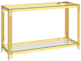 vidaXL Bijzettafel 120x40x78 cm roestvrij staal en glas goudkleurig