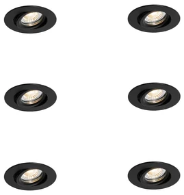 Set van 6 inbouwspots zwart kantelbaar 6,5cm incl. LED IP54 ultra slim - Pupil Modern IP54 rond Binnenverlichting Lamp