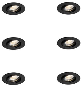 Set van 6 inbouwspots zwart kantelbaar 6,5cm incl. LED IP54 ultra slim - Pupil