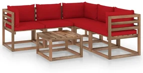 vidaXL 6-delige Loungeset met rode kussens geïmpregneerd grenenhout