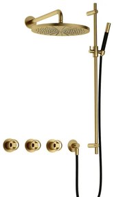 Hotbath Cobber IBSW70 Regendoucheset inbouw - 38.5cm wandarm - 30cm ronde hoofddouche - staafhanddouche - glijstang - Geborsteld messing PVD IBSW70BBP57