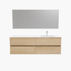 Zaro Valencia Solid Surface badmeubel 150cm licht eiken 1 kraangat spoelbak rechts met 4 lades