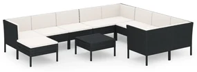 vidaXL 11-delige Loungeset met kussens poly rattan zwart