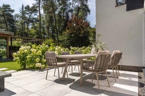 Taste by 4 Seasons Puglia tuinset latte met Manolo barrel tafel met geprint keramisch blad 240 x 103 cm Tuinset   taupe weerbestendig