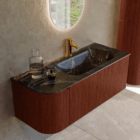 Mondiaz Kurve-dlux 115cm badmeubel ronding links ruby met 1 lade en deur en wastafel big small kraangat rechts lava