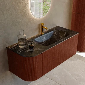 Mondiaz Kurve-dlux 115cm badmeubel ronding links ruby met 1 lade en deur en wastafel big small kraangat rechts lava