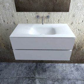 Zaro Valencia Solid Surface badmeubel 100cm mat wit zonder kraangat spoelbak midden