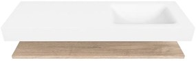 Zaro Alan badmeubel 140cm met planchet washed oak en vrijhangende wastafel cloud rechts 1 kraangat talc