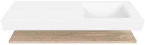Zaro Alan badmeubel 140cm met planchet washed oak en vrijhangende wastafel cloud rechts 1 kraangat talc