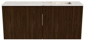 Mondiaz Joya DLux 90cm toiletmeubel walnut met wastafel faye rechts zonder kraangat frappe