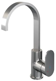 Brauer Brushed Edition ColdStart wastafelkraan hoog met draaibare platte uitloop model C RVS geborsteld PVD