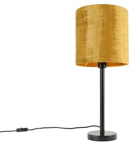 Stoffen Moderne tafellamp zwart met kap goud 25 cm - Simplo Modern E27 cilinder / rond Binnenverlichting Lamp