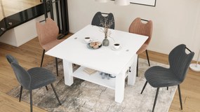 BRAVO wit – uitschuifbare en in hoogte verstelbare salontafel, tafel met plank