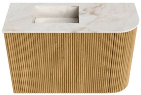 Mondiaz Joya DLux 60cm toiletmeubel ronding rechts oak met wastafel faye links 1 kraangat frappe