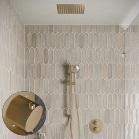 Saniclear Cube Stripes inbouw regendouche rond met inbouw douchekop 30x30cm, glijstang en 2 standen handdouche geborsteld messing - mat goud