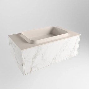 Mondiaz Erin 80cm badmeubel Carrara met 1 lade en beige wastafel midden zonder kraangaten