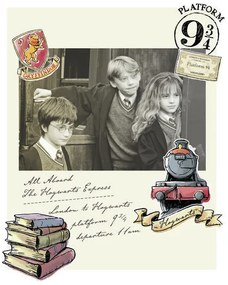 Kunstafdruk Harry Potter - Hermelien, Ron en Harry, (26.7 x 40 cm)
