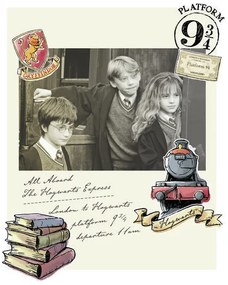 Kunstafdruk Harry Potter - Hermelien, Ron en Harry