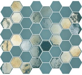 The Mosaic Factory Valencia hexagon glasmozaïek tegels 28x33 turquoise