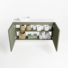 Mondiaz Fowy toiletmeubel 100cm army met witte waskom links en kraangat