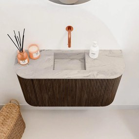 Mondiaz Joya DLux 75cm toiletmeubel ronding links/rechts walnut met wastafel faye midden zonder kraangat glace