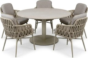 Union Luxor dining tuinset 140xH76 cm 6 delig latte polystone travertine