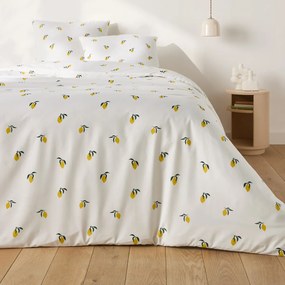 Bedset 50% gerecycled katoen, vierkante kussensloop, Citron