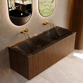 Mondiaz Kurve-dlux 120cm badmeubel dusk met 1 lade en wastafel leaf dubbel zonder kraangat lava