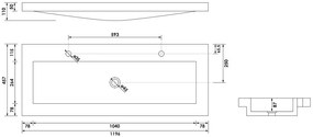 Brauer Magma wastafel natuursteen 120cm met 2 kraangaten antraciet