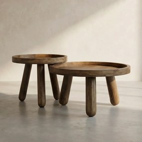 Salontafel Set Van 2 Tripod Mangohout - 80 X 80cm.