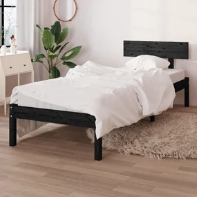 vidaXL Bedframe massief grenenhout zwart 100x200 cm