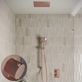 Saniclear Cube Stripes inbouw regendouche met inbouw douchekop 30x30cm, glijstang en 2 standen handdouche geborsteld koper