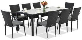 Milan technorattan tuinmeubelen voor 8 personen met grote Garden Point tafel zwart