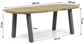 Dining Tuintafel rechthoekig 240 x 120 cm Aluminium/Teak Grijs Falcon/Glasgow